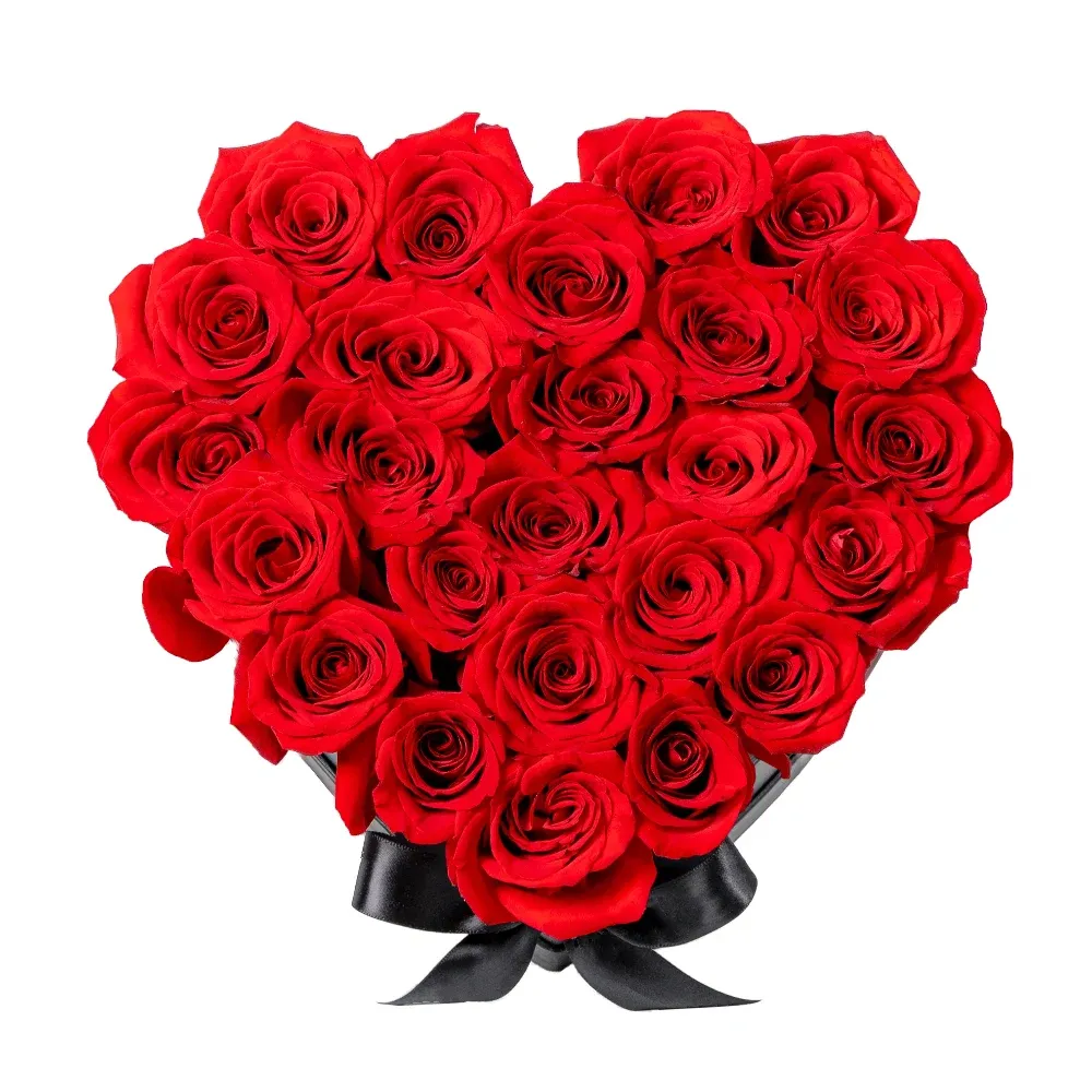 25 красных роз в коробке сердце