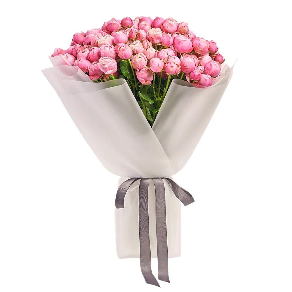 25 розовых кустовых пионовидных роз