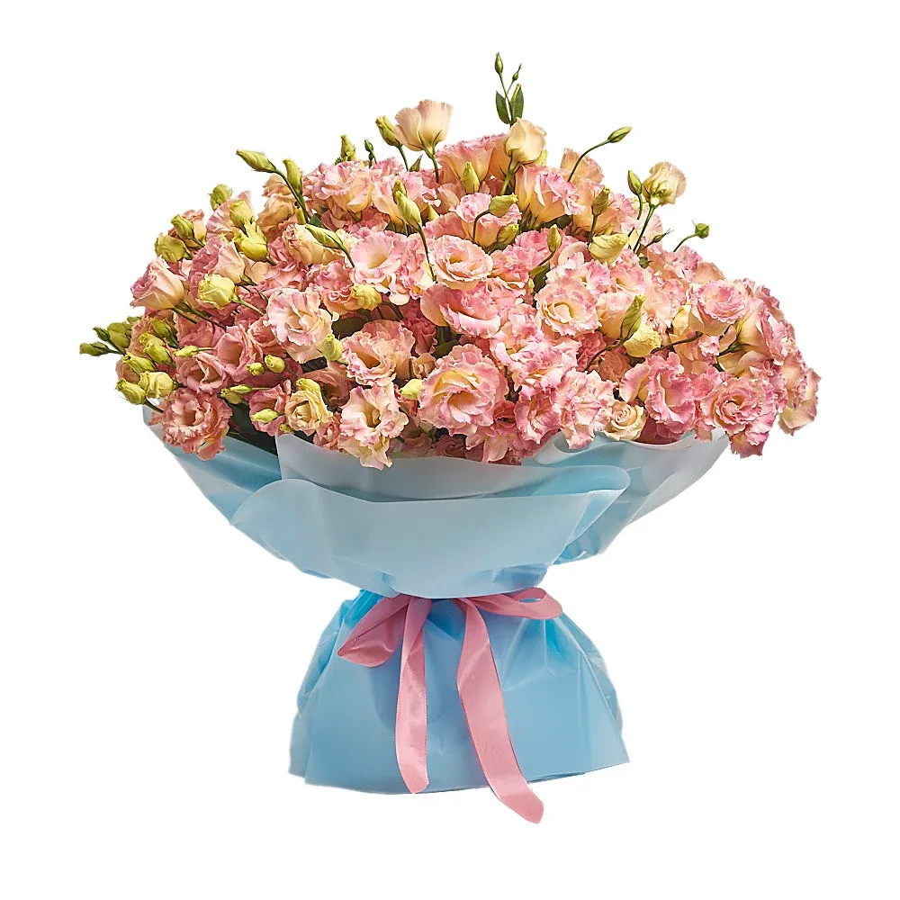 Букет из 101 коралловой эустомы