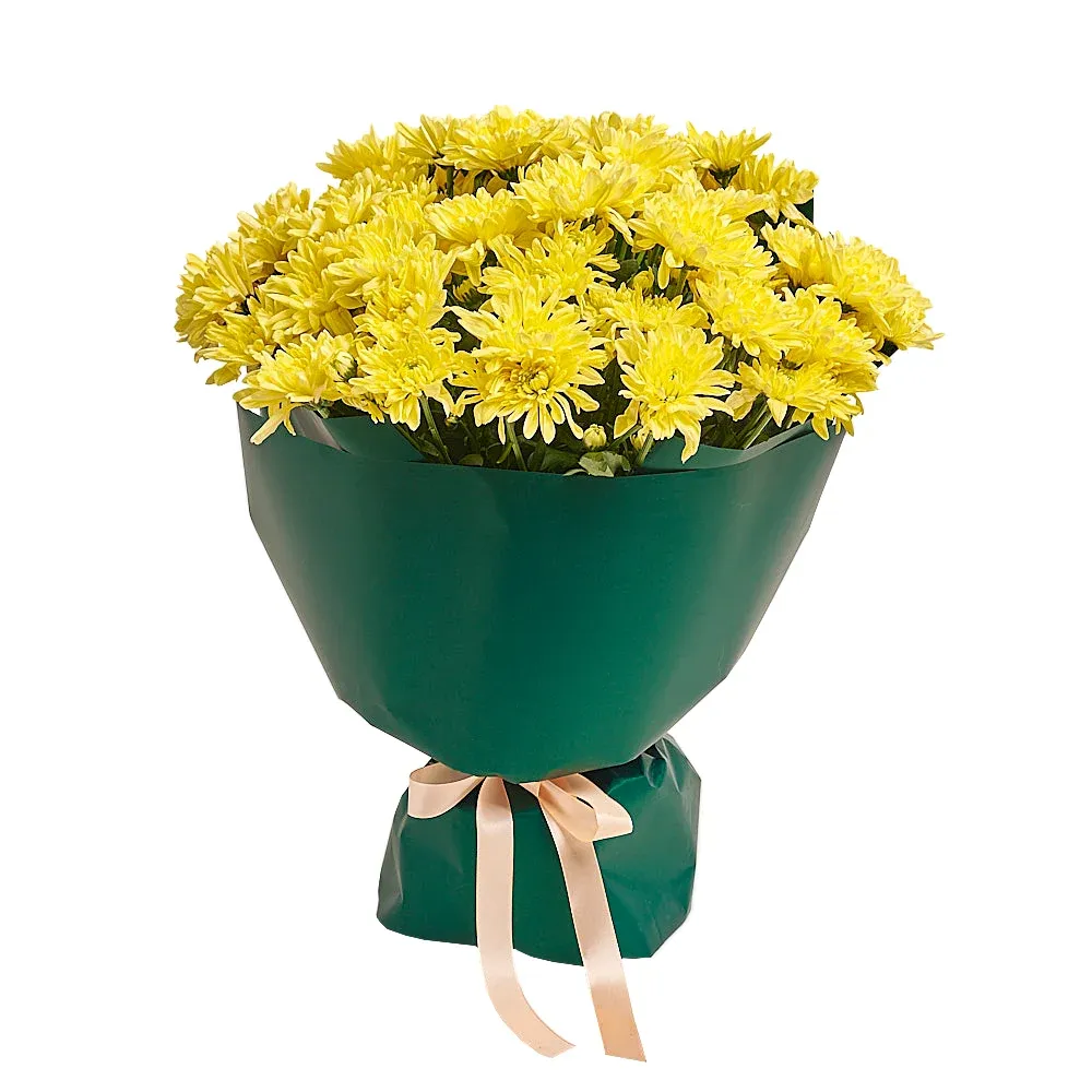 Букет из 15 желтых хризантем