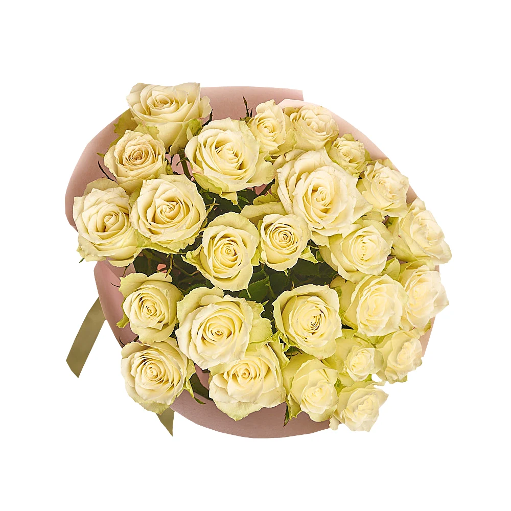 Букет из 25 бело-зеленых роз
